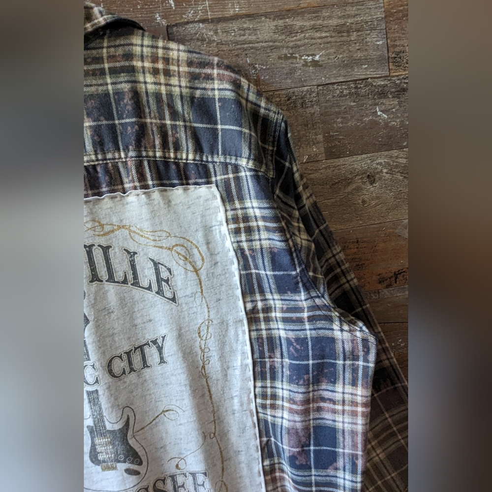 NWT Upcycled Handcrafted Dip Dyed Bleached Flannel Shirt Nashville - Picture 4 of 13